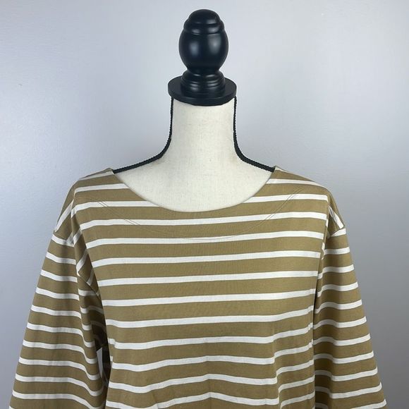 Free Assembly Women's Sailor T-Shirt SZ L Tan/White Stripe Quarter Length Sleeve - Picture 5 of 12